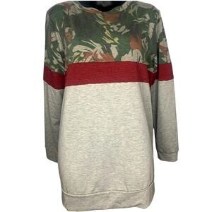 e Luna Long Sleeve Crew Neck Army Green Maroon Color Block Women's 1x